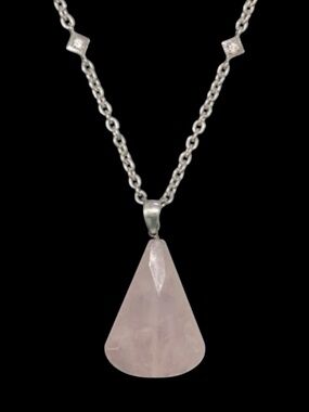 Deb Guyot Vintage .925 Sterling Silver Herkimer Rose Quartz Pendant Enhancer